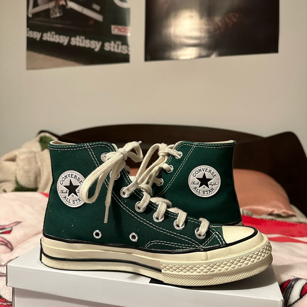 Converse Dark Green High-Tops with White Accents